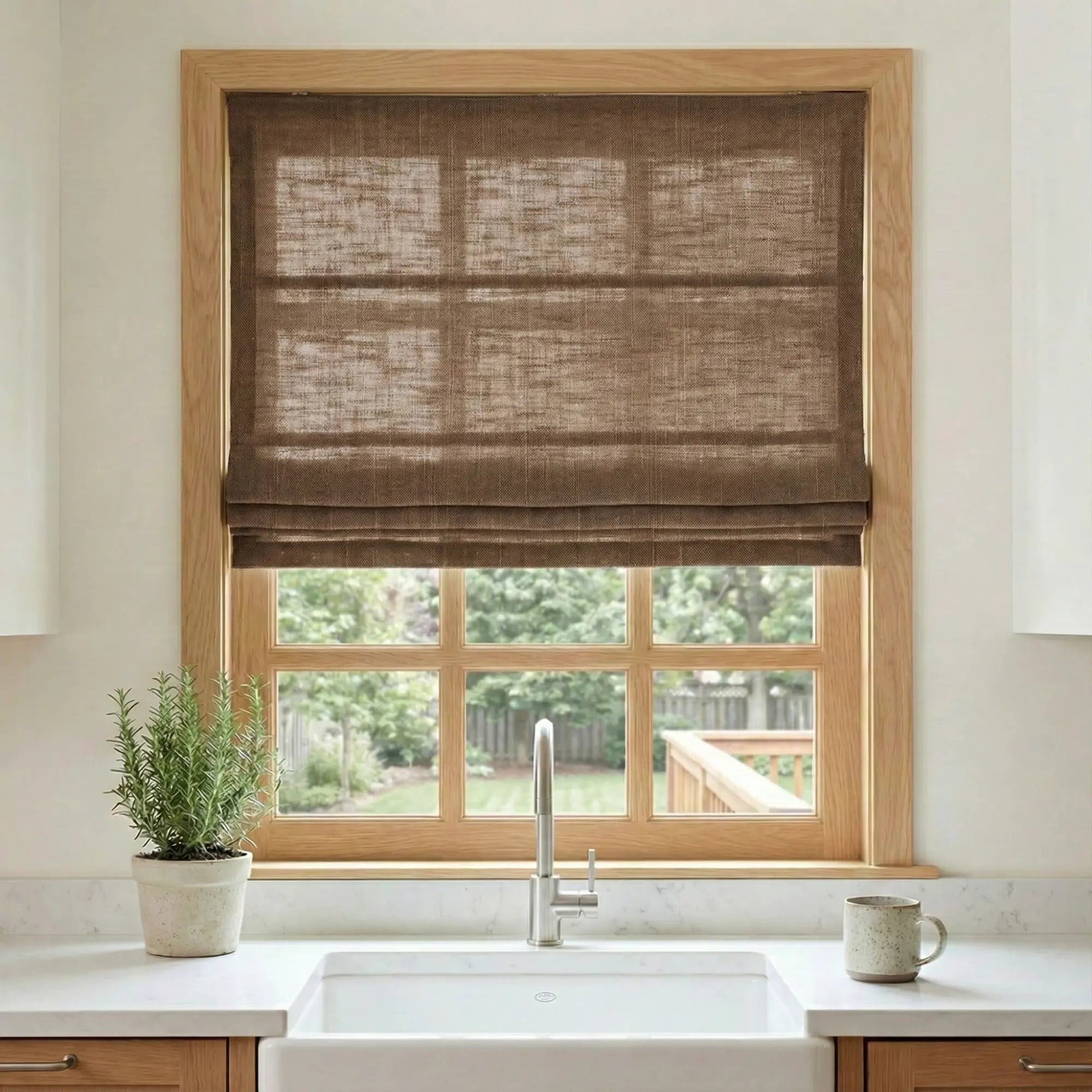 Custom Semi-Blackout Light Brown Roman Shades-DRAPERYUSA