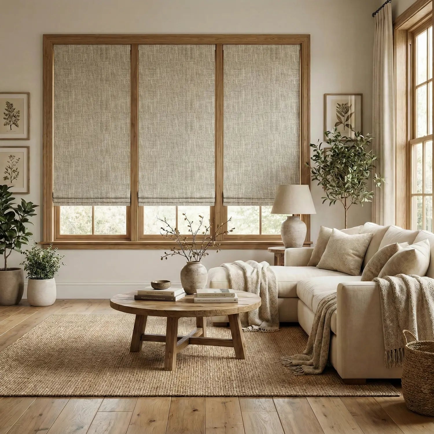 Custom 100% Blackout Cordless Sand Beige Roman Shades-DRAPERYUSA