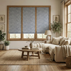 Custom 100% Blackout Cordless Mist Blue Roman Shades-DRAPERYUSA