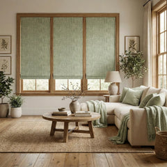 Custom 100% Blackout Cordless Linen Green Roman Shades-DRAPERYUSA