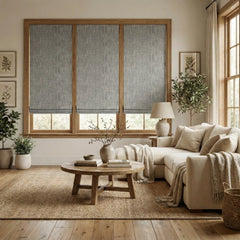 Custom 100% Blackout Cordless Natural Grey Roman Shades-DRAPERYUSA