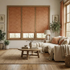 Custom 100% Blackout Cordless Orange Copper Roman Shades-DRAPERYUSA