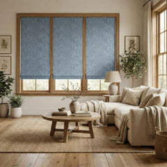 Custom 100% Blackout Cordless Haze Blue Roman Shades-DRAPERYUSA