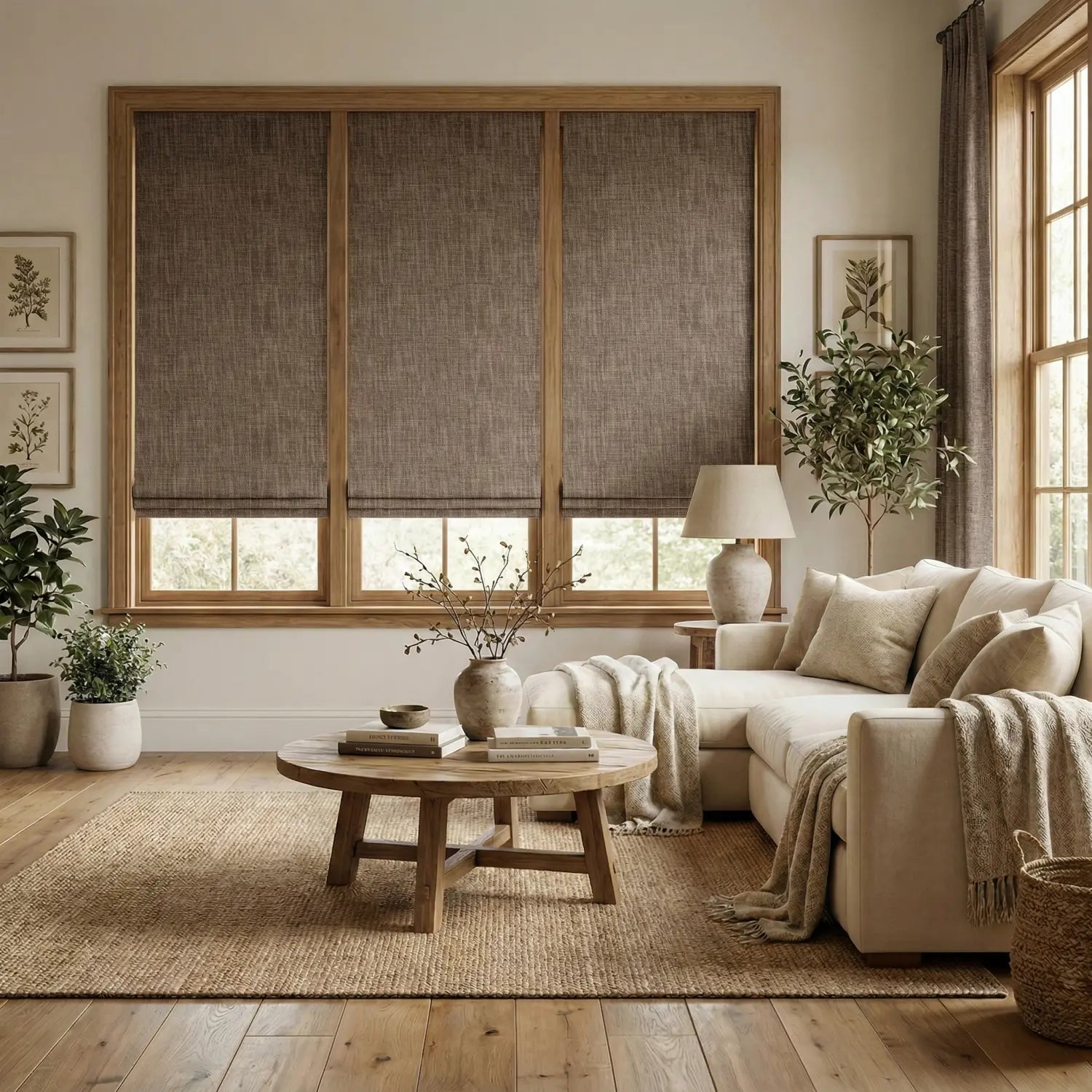 Custom 100% Blackout Cordless Coffee Brown Roman Shades-DRAPERYUSA