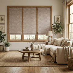 Custom 100% Blackout Cordless Coral Roman Shades-DRAPERYUSA